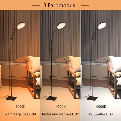 Mojimdo Stehlampe, [3 Farben & 10 Helligkeiten] Schlanke LED Leselampe Stehend, Dimmbar Einstellbare Flexible Stehleuchte für Kinderzimmer, Büro, Wohnzimmer, Ecke Nachttischlampe