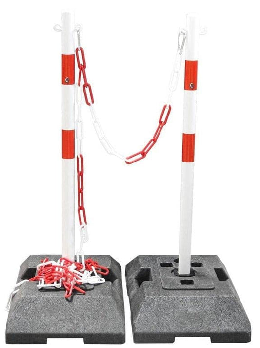 ES-Team UvV Kettenständer robuste Absperrpfosten mit roter Reflexstreifen 18 kg Standfestigkeit verschiedene Sets (2er Set)