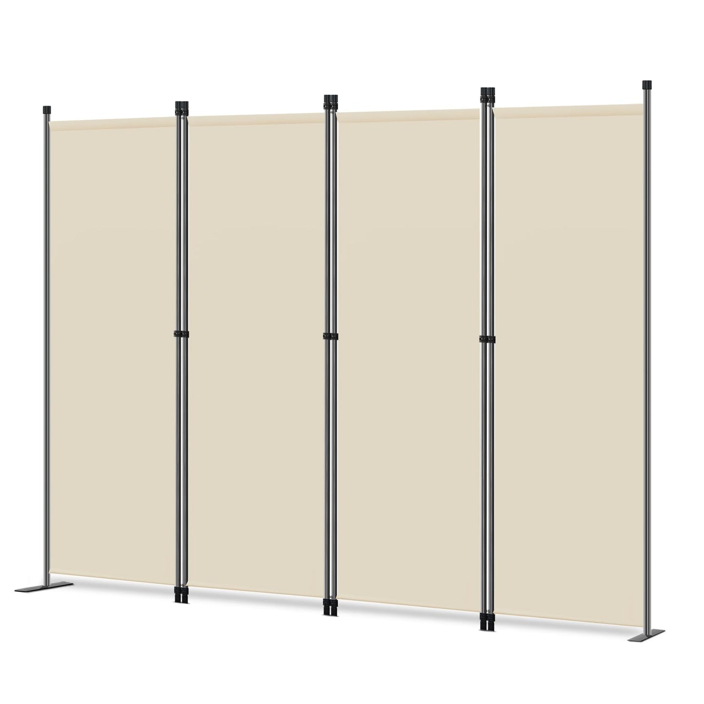 Angel Living Paravent 4tlg Sichtschutz,Faltbildschirm Raumteiler Sichtschutz aus Stahl und Polyester (Beige)