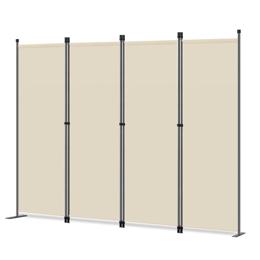 Angel Living Paravent 4tlg Sichtschutz,Faltbildschirm Raumteiler Sichtschutz aus Stahl und Polyester (Beige)