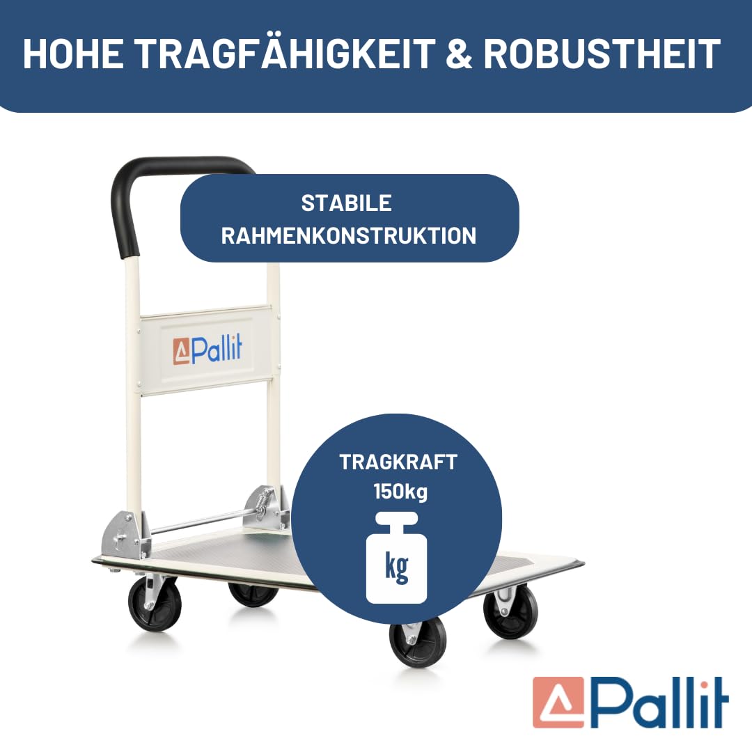 Pallit CARRY Transportwagen klappbar 150kg Rollwagen mit Anti-Rutsch-Beschichtung Lenkbarer Plattformwagen Transporthilfe Handwagen