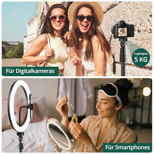 ATUMTEK 12" Selfie-Ringlicht mit 63" Ausziehbarem Stativ, Selfie-Licht mit Handyhalter und Bluetooth-Fernbedienung, Dimmbares LED-Ringlicht für Streaming, TikTok, Zoom, Vlogging, YouTube usw.