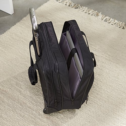 Amazon Basics - Laptop-Trolley, mit schnell laufenden Rollen und leicht zugänglicher Vordertasche - geeignet für Laptops bis 15,6 Zoll (39,6 cm), Schwarz