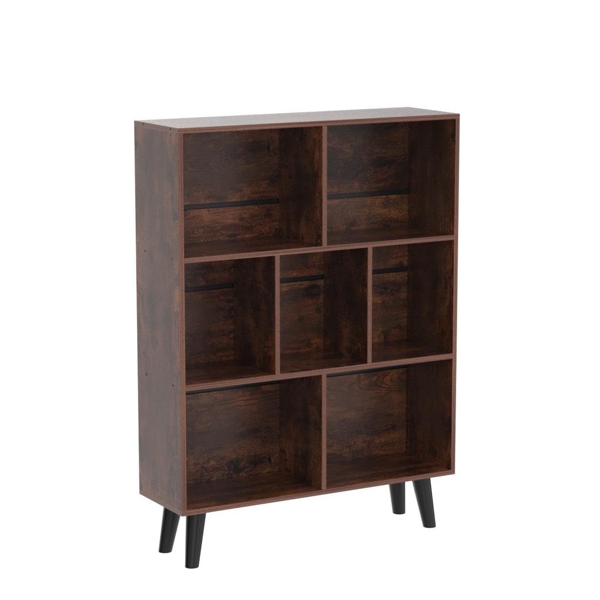 LEYAOYAO 3-Etagen-Bücherregal, Vintage Braun, Moderner Würfelregal mit Kreuzdesign, Freistehender Organizer für Zuhause und Büro