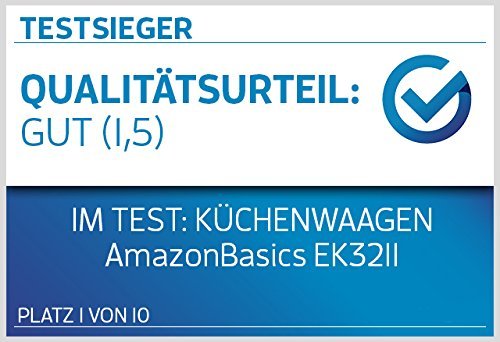Amazon Basics Digitale Küchenwaage mit LCD-Anzeige (mit Batterien), Edelstahl, BPA-frei, Wiegt bis zu 11 Pfund, Schwarz