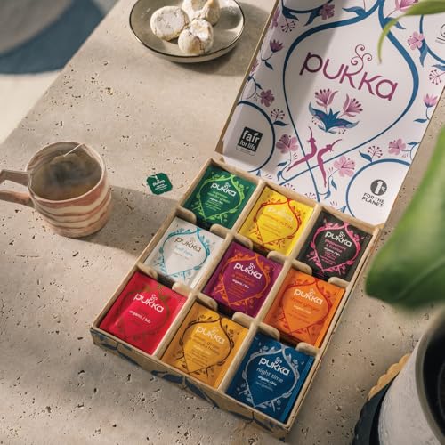 Pukka Tee Geschenkset, Bio Selection Box "Lieblingstee", Manuka Honig, Grüner Tee, Ingwer, Tee Set, Geschenkidee, 9 Tee Varianten, 45 Teebeutel