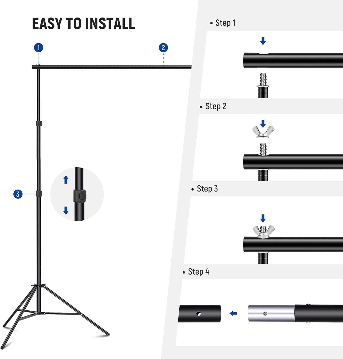 NEEWER Fotostudio Hintergrund Stützsysteme, 3m breit 2m hoch, Verstellbarer Hintergrundständer mit 4 Querstangen, 6 Hintergrundklemmen, 2 Sandsäcken, Tragetasche für Porträtstudio Fotografie