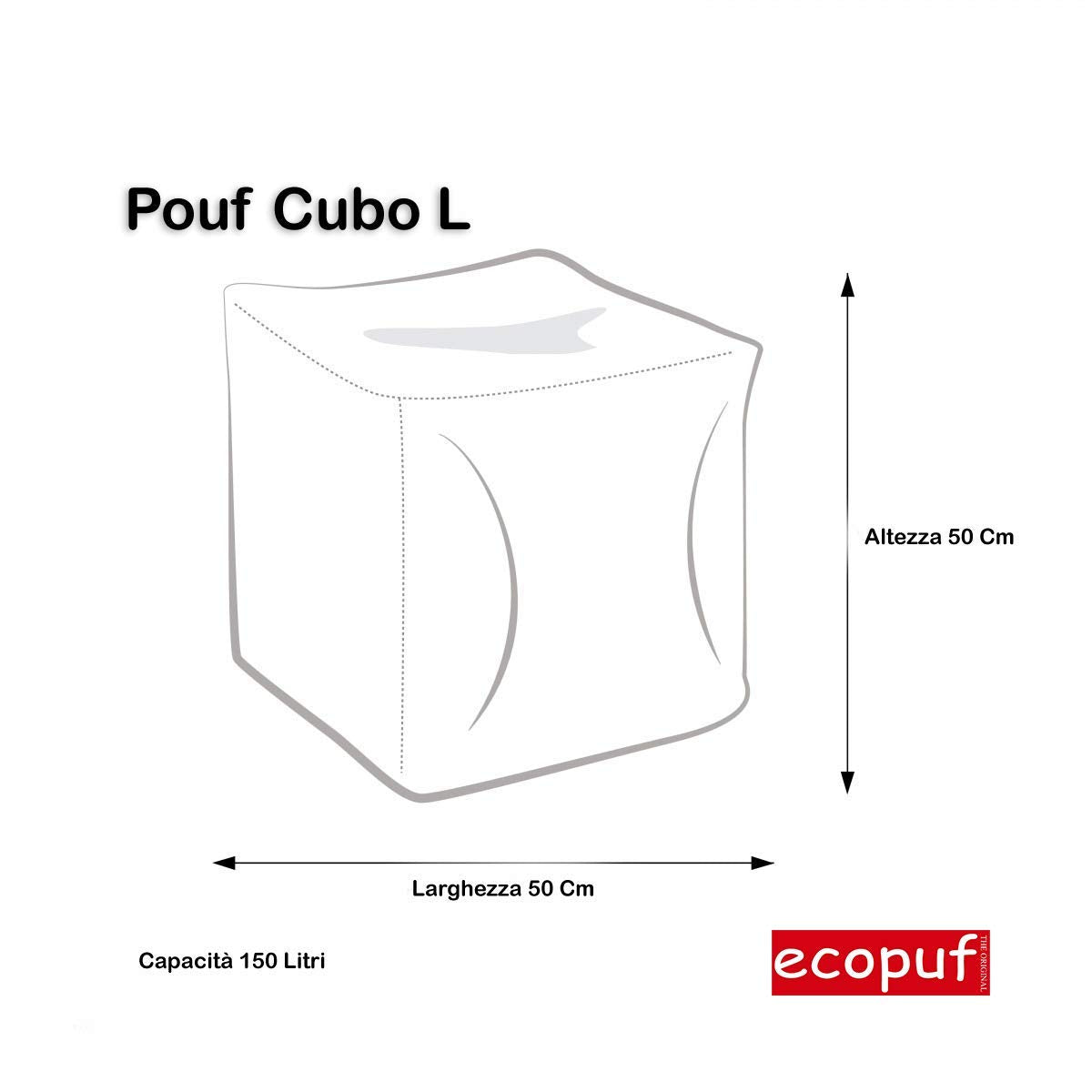 Ecopuf Cube L Pouf Fußstütze für den Außenbereich aus Polyester, wasserdicht, Oxford, 600D, Outdoor, mit Polystyrol-Kugeln, Dimm 50 x 50 cm