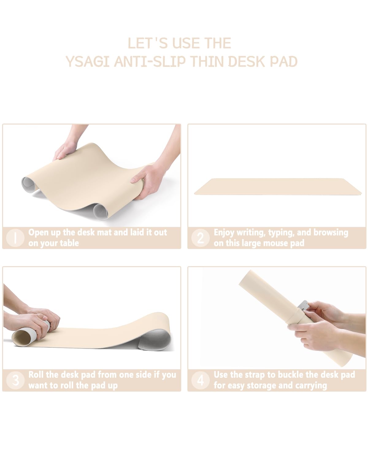 YSAGi Schreibtischunterlage, Mauspad mit Leder und Rutchfeste Wildleder, Multifunktionales Office Mousepad Laptop Schreibunterlage, Tischschutz Unterlage für Büro/Home-Office (Beige, 80x40cm)