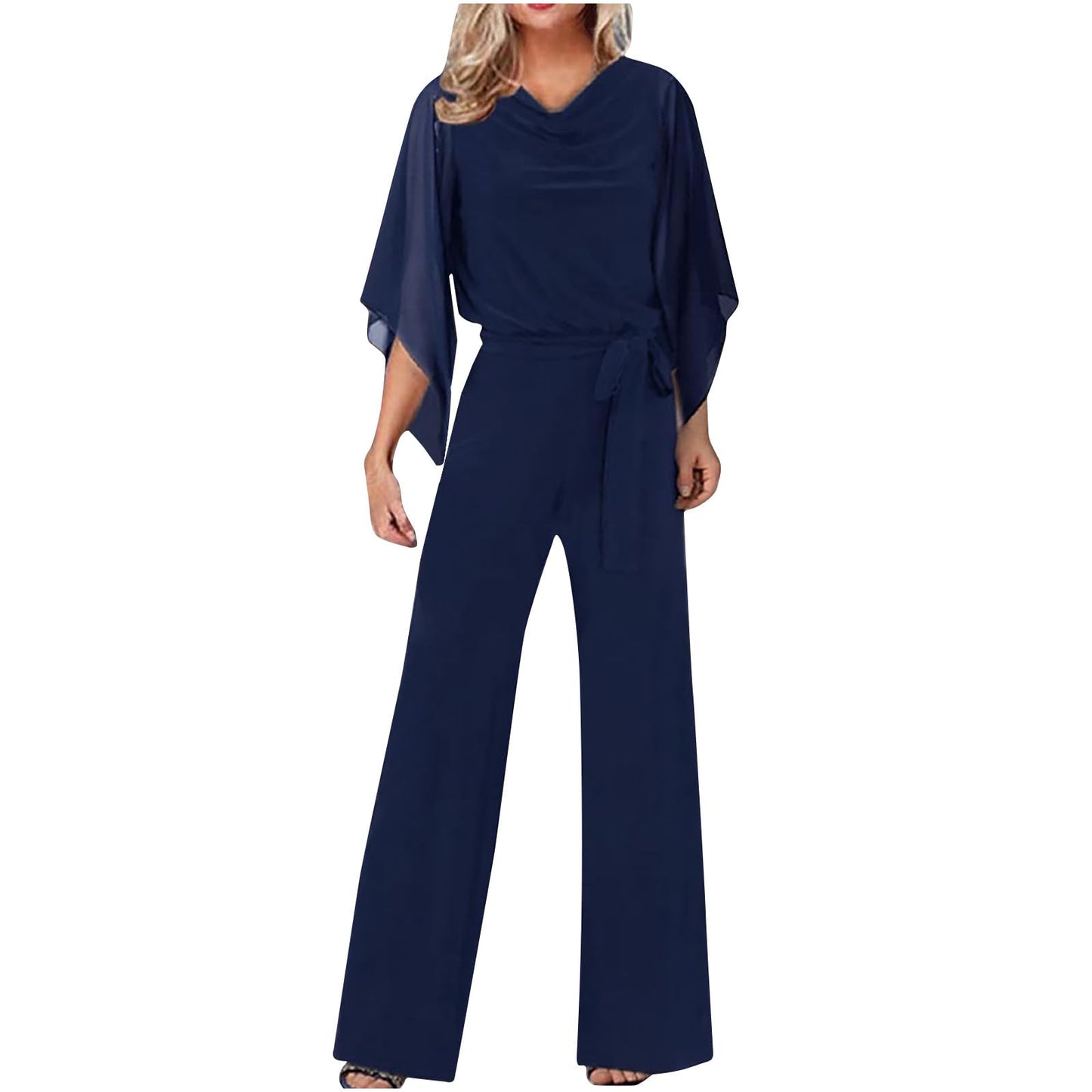 EMATOP Jumpsuit Damen Elegant für Hochzeit Hosenanzug Sommer Lang Overall Einteiler Lässiger Hosenanzug 3/4 Ärmel Einfarbig Playsuit Hohe Taille Strampler Spielanzug Festlich Party Romper