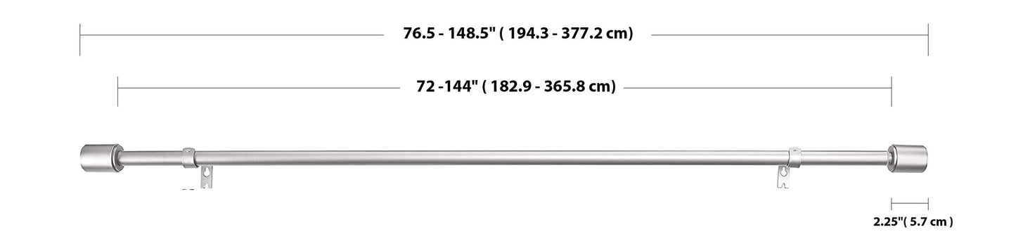 Amazon Basics Ausziehbare Gardinenstange mit Flachem Endstück - Extra Lang, 183 bis 366 cm, für Schlafzimmer, Esszimmer, Wohnzimmer oder Küche, Nickel