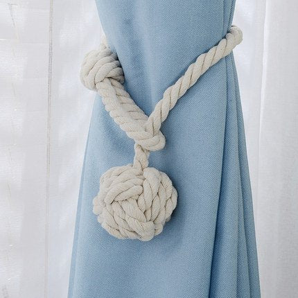 CHBOP 2 Stück Vorhang Zugband Gardine Gardinenhalter Vorhanghalter Raffhalter Holdback Gebinde Tie Band Tiebacks Handstricken Schnalle Baumwoll Seil mit Ball