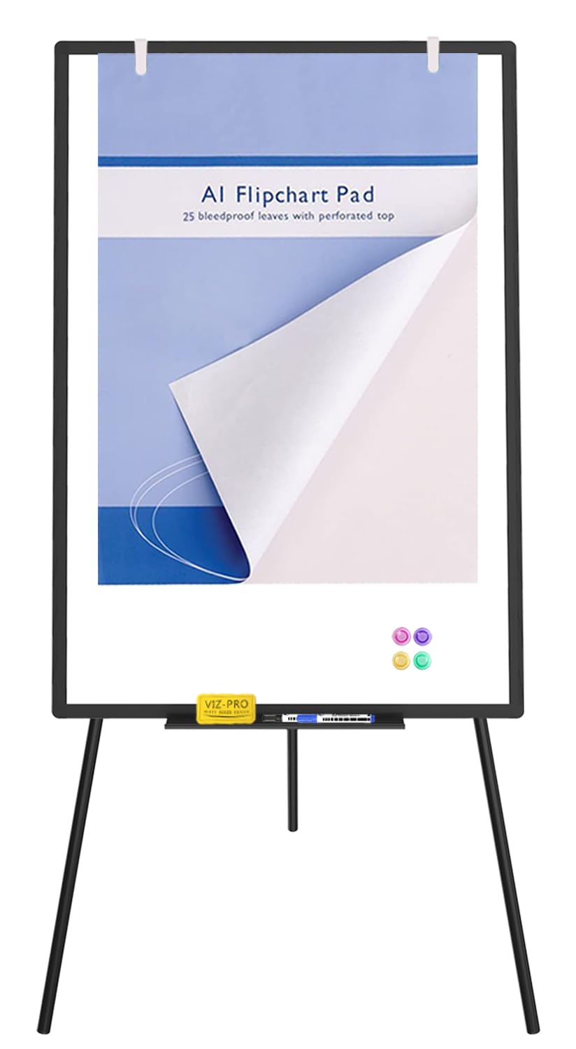 VIZ-PRO Magnetische Whiteboard-Staffelei Schwarz, 90 x 60 cm, Tragbares Trockenabwischbares Board, Höhenverstellbar für Schule, Büro und Zuhause