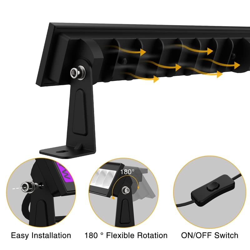 Onforu 27W LED Schwarzlicht, UV Bar Schwarzlichtlampe mit Stecker, IP66 Wasserdicht UV Strahler Außen, Fluoreszenz Schwarzlicht Strahler mit 60 LEDs, UV Licht Röhre mit Schalter für Party, Deko