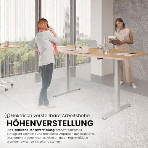 Bümö elektrisch höhenverstellbarer Konferenztisch Nussbaum 220x103 cm - Besprechungstisch rund-oval, grosser elektrischer Meeting-Tisch höhenverstellbar für Konferenz & Besprechungsraum