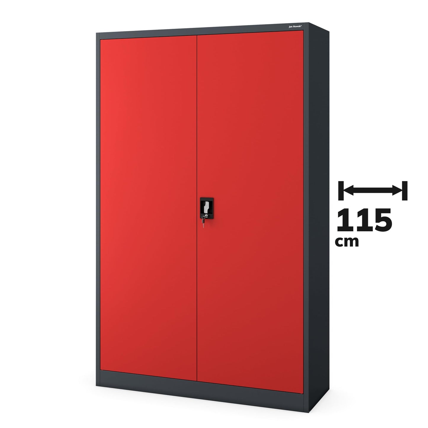 Jan Nowak Metallschrank Jan II 185 x 115 x 40 cm - Aktenschrank abschließbar mit 2 Türen, Mehrzweckschrank mit 5 Ebenen, Büroschrank aus Stahlschrank mit Pulverbeschichtung - Anthrazit-Rot