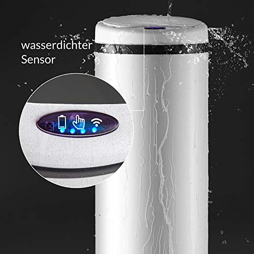 Monzana® Mülleimer Küche mit Sensor Leise 50L Edelstahl USB Ladekabel Deckel Berührungslos Abfalleimer Automatik Hygienisch Papierkorb Wasserdicht Büro Weiß Recycling