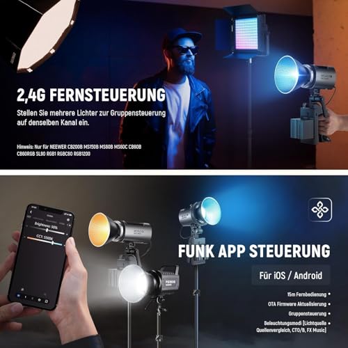 NEEWER LED Videoleuchte Studiolicht 2,4G/APP Steuerung, Ganzmetall Mini Kompakt RGB COB Studio Dauer