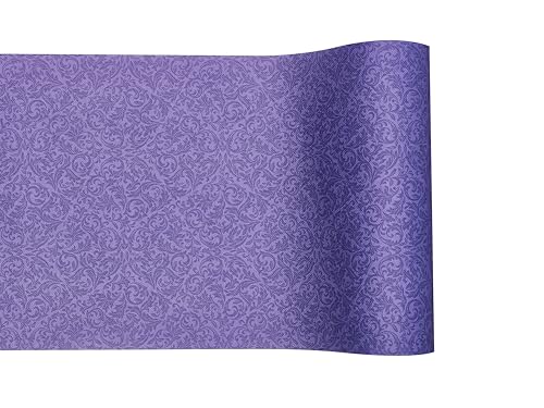 GRUBly Tischläufer Tischband LILA / VIOLETT Ornament, Luxus AIRLAID, 30cm x 20m, Tischdekoration für Hochzeit, Geburtstag, Jubiläum, Party