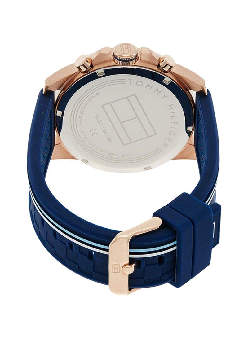 Tommy Hilfiger Analoge Multifunktionale Quarz-Uhr für Herren 46mm - Marineblaues Zifferblatt mit Silikonarmband, Funktionen für Tag, Datum und 24 Stunden, Wasserdicht bis 5ATM - 1791474