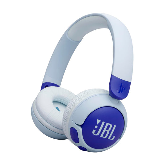JBL Junior 320 BT, Kabellose On-Ear Bluetooth-Kopfhörer mit eingebautem Mikrofon für Kinder, 50 h Wiedergabe, JBL Safe Sound, geringer Lautstärke, einfacher Bedienung und Sticker-Set, Blau