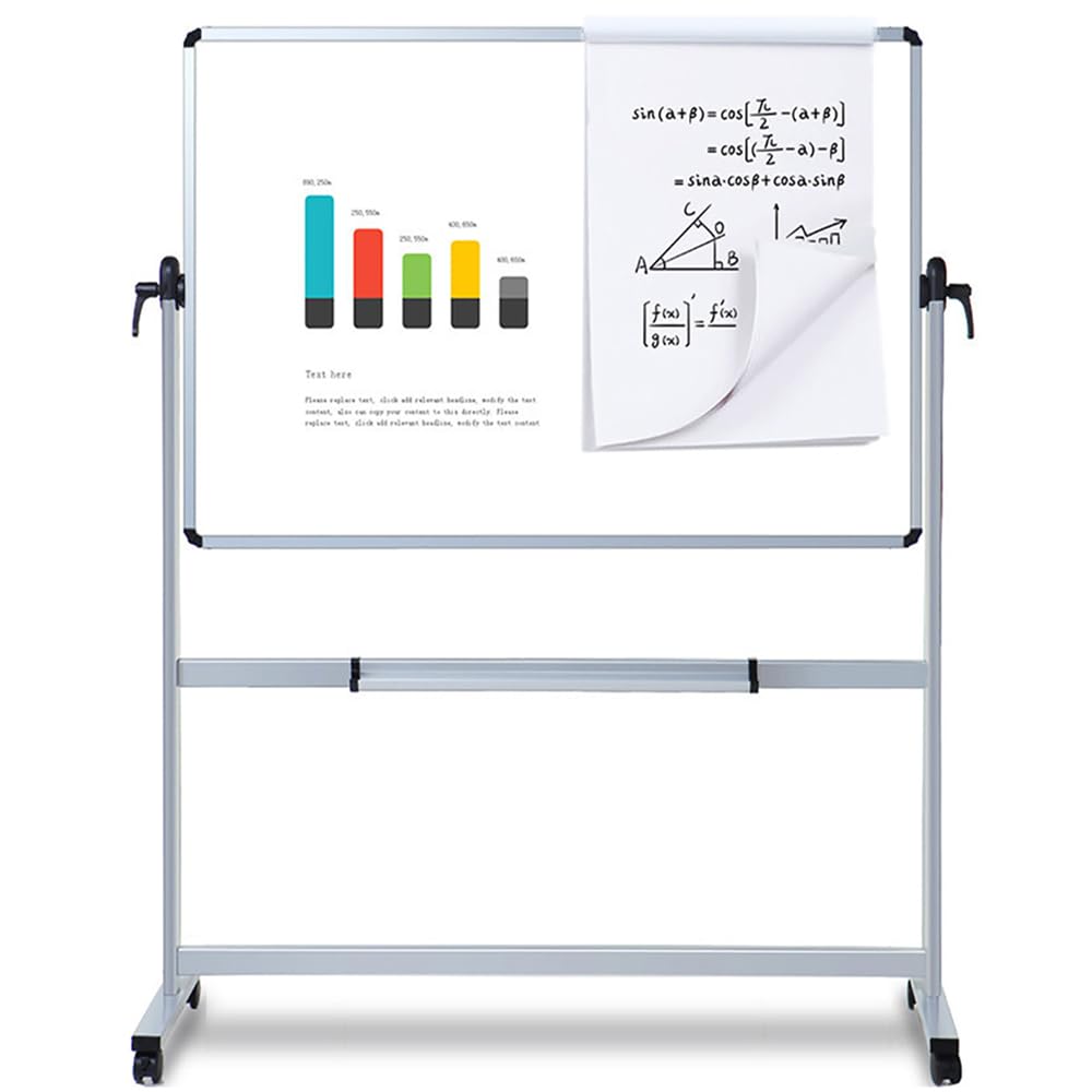 VIZ-PRO Doppelseitiges Magnetisches Drehbares Mobiles Whiteboard, Aluminiumrahmen & Ständer, W1200xH900mm