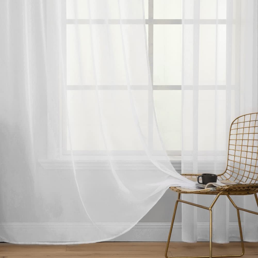 MIULEE Voile Vorhang Transparente Gardine aus Voile Einfarbig Stangendurchzug Transparent Wohnzimmer Luftig Dekoschal für Schlafzimmer 2er Set 260 x 140cm (H x B), Rod Pocket Weiß