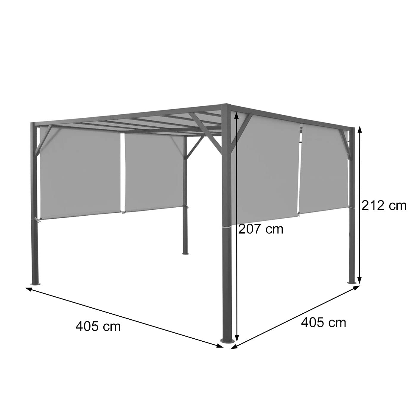 Pergola Baia, Garten Pavillon Terrassenüberdachung, stabiles 6cm-Stahl-Gestell + Schiebedach Taupe - 4x4m