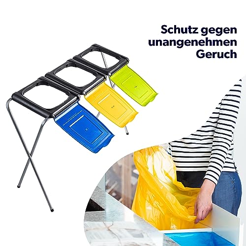 KADAX Ständer für Mülltrennung, stabiler Müllsackhalter mit Kunststoffdeckel, Müllsackständer, Abfallbehälter, Müllbeutelhalter, Müllständer (Dreifach)