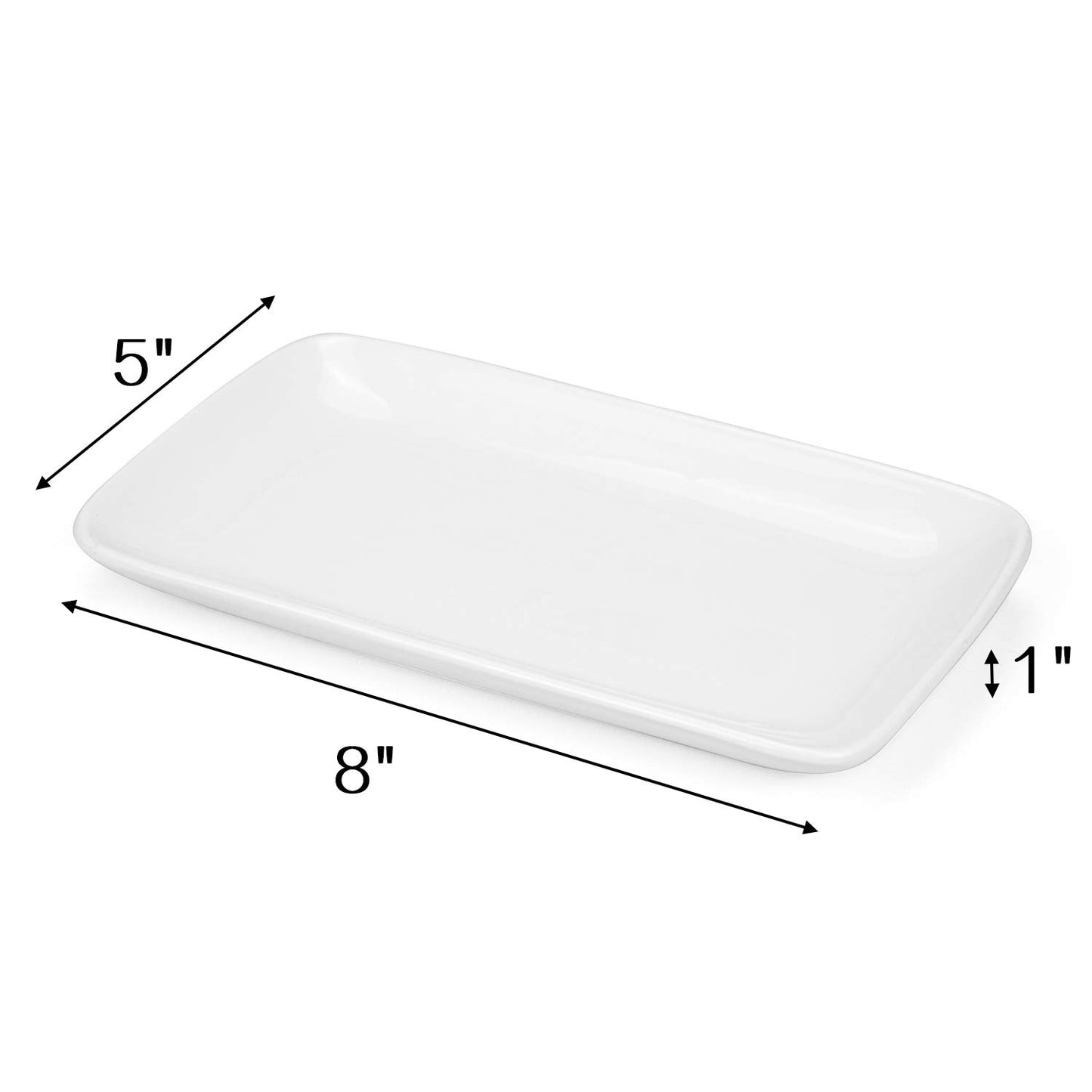 Foraineam Set mit 8 Stück Rechteckige Porzellanteller 8inch Servierplatte Porzellanplatten für Dessert, Vorspeisen, Salatteller, Weiße Serviertabletts, 20x12x2.5 cm
