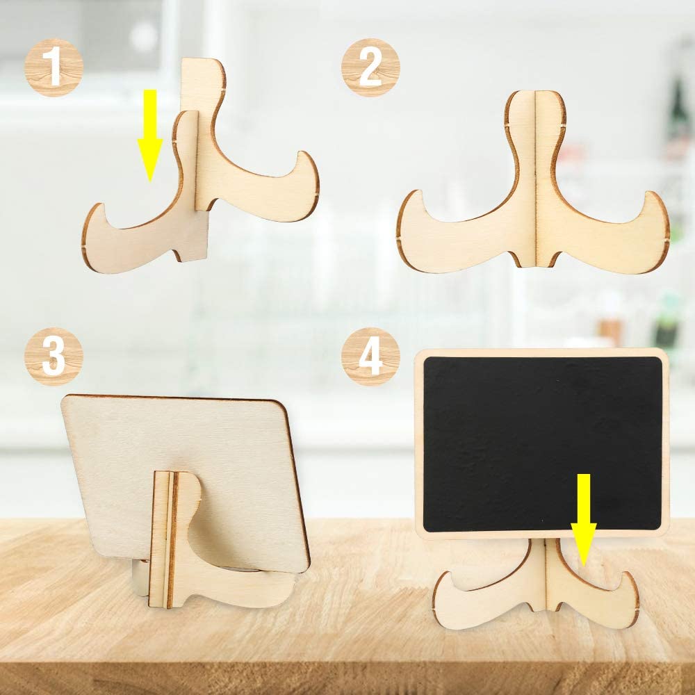 12pcs Mini Kreidetafel mit Ständer, Kleine Tafeln zum Beschriften mit Löschbar Kreidemarker, Kreidetafel Aufsteller Holz für Tischkarten Geburtstag, Platzkarten Hochzeit, Preisschilder,Buffet Schilder