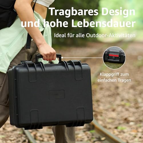 Amazon Basics - Mittlere Schützende Tragbare Harte Kameratasche mit Anpassbarem Passform-Schaumstoff für Drohnen, Kameras, Objektive und Zubehör, Wasserdicht, Stoßfest, 43.6 x 37 x 16.7 cm, Schwarz