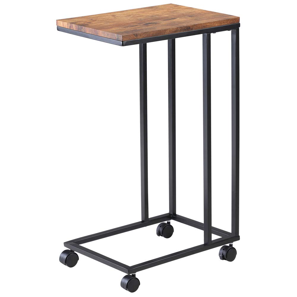 Casaria® Beistelltisch mit Rollen 50x35x70cm C Form Holz Metall Modern 40kg Belastbarkeit Wohnzimmer Schlafzimmer Sofatisch Kaffeetisch Nachttisch Schwarz