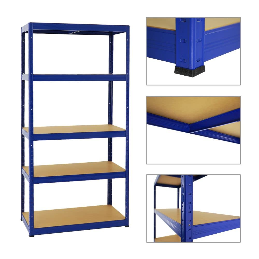 PROREGAL Mega Deal 5er-Set Schwerlastregale Slim Elephant 180x90x45cm mit 5 Ebenen Fachlast 350kg Blau