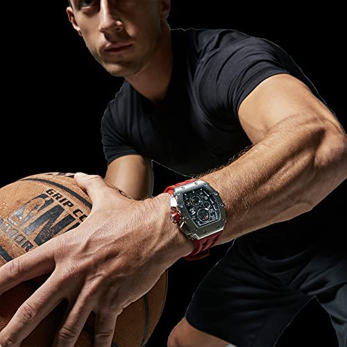 TSAR BOMBA Herrenuhr 50M Wasserdicht Japanisches Quarzwerk Uhren Herren Tonneau Edelstahlgehäuse Saphirglas mit Chronograph-Datumsfunktion Uhr Geschenke für Männer Fashion Luxury