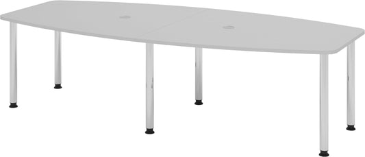 Bümö Konferenztisch oval 280x130 cm großer Besprechungstisch in grau, Besprechungstisch mit Chromfüßen, Meetingtisch für 10 Personen, XXL-Tisch für Besprechungsraum & Meeting