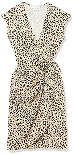 Amazon Essentials Damen Klassisches Wickelkleid mit Flügelärmeln (erhältlich in Übergröße), Bräunen Tiermuster, M