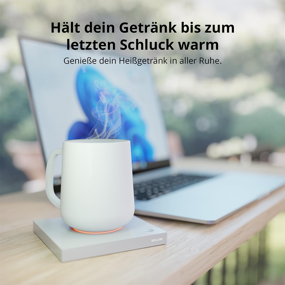 SOLUM Smart Warmer, Wärmetasse, Weiß, 440 ml, 2 Stunden kabelloser Betrieb, für Büro und zuhause
