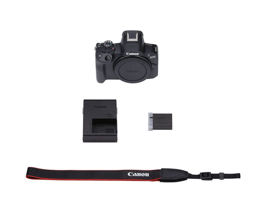 Canon EOS R50 Systemkamera - Spiegellose Kamera (Digitalkamera mit Autofokus + Motiverkennung für Personen Augen Tiere Fahrzeuge, 4K Video, 15 Bilder pro Sekunde, WiFi, schwenkbares Touch-Display)