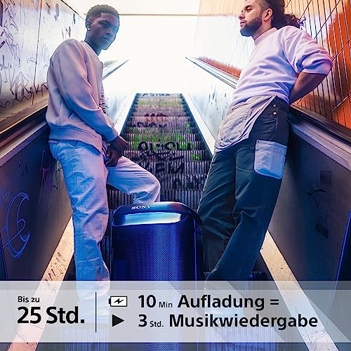 Sony SRS-XV800 - Bluetooth, Party Box Lautsprecher, Kraftvoller 360° Sound, tragbar, 5 Front-/2 Rücklautsprecher, MEGA Bass, 25h Akkulaufzeit, LED Licht, IPX4 wasserdicht, Schnellladung– Schwarz