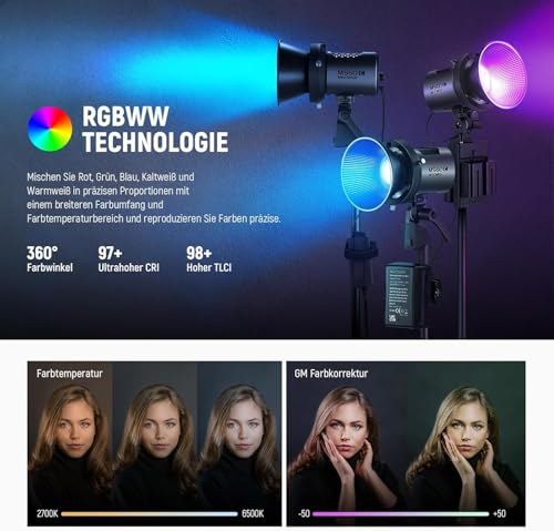 NEEWER LED Videoleuchte Studiolicht 2,4G/APP Steuerung, Ganzmetall Mini Kompakt RGB COB Studio Dauer