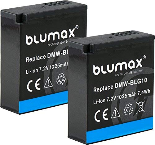 Blumax 2X Akku 1025mAh + Ladegerät Netzteil ersetzt Panasonic DMW-BLG10 e kompatibel mit Panasonic Lumix DC-TZ95D DC-GX9 TZ202 TZ91 DMC TZ101 TZ81 GF6 GX7 GX80 LX100 G110