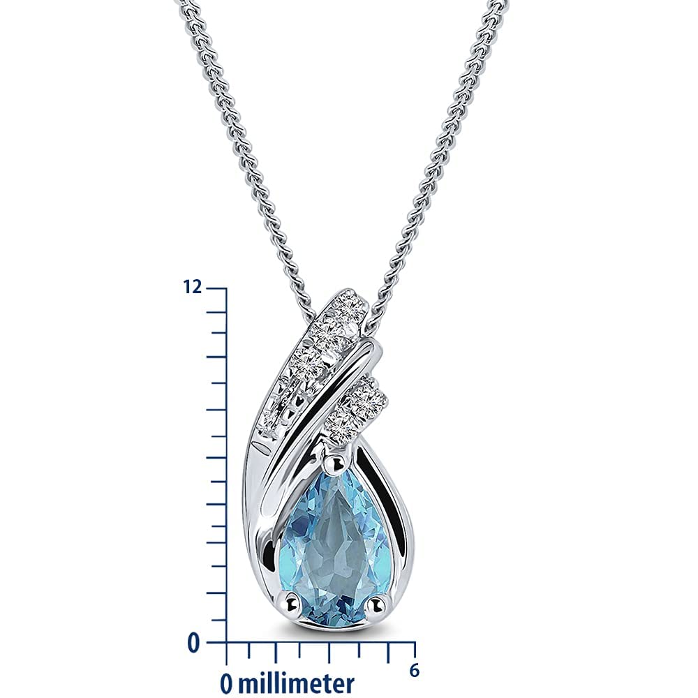 MIORE Schmuck, Halskette Damen Silber 925, Diamanten Blautopas Kette, Edelstein Kette mit natürlichen Topas Stein umgeben von Brillanten, Kettenanhänger Gold 9K 375, Silberkette Damen, 45 cm lang