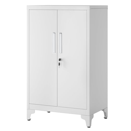 Mattgrauer SONGMICS Büroschrank OMC012G01 90x60x40 cm aus Stahl mit 2 verstellbaren Ablagen, abschließbaren Doppeltüren und Premium-Schloss – kompakter Mehrzweckschrank für Arbeitszimmer, Küche und Garage