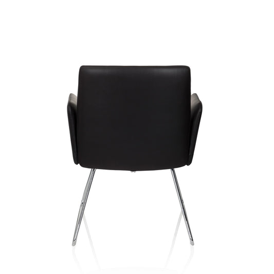 hjh OFFICE 600993 Designer Stuhl mit Kufengestell DESIGNIA V Kunstleder Schwarz moderner Besucherstuhl Esszimmerstuhl gepolstert