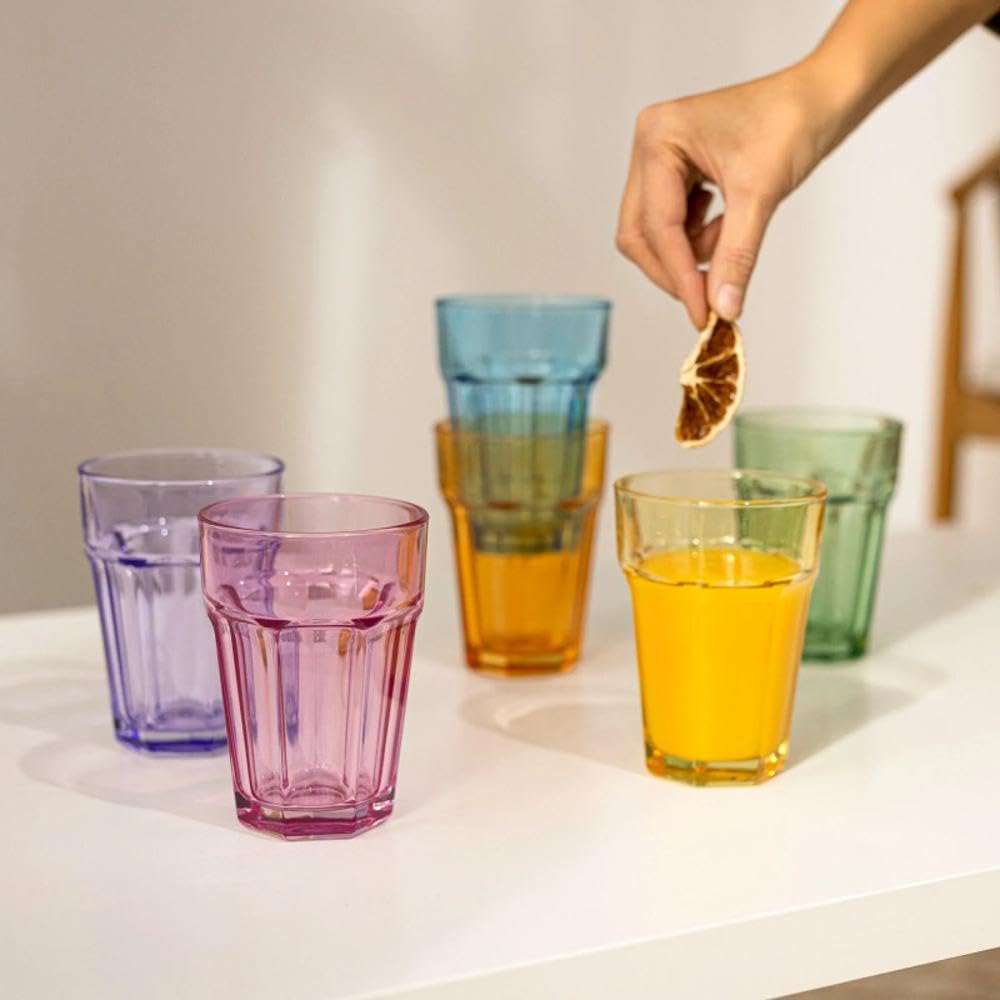TREND FOR HOME Rainbow Gläser set 6 Teilig Bunte Wassergläser 425 ml Trinkgläser Bunt Longdrinkgläser Cocktailgläser Saftgläser Trinkgläser Groß Caipirinha Gläser Farbig | Alva