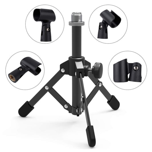 Getaria Mikrofon Ständer, 3 in 1 Multifunktions Mikrofonständer, Tisch Mic Ständer mit 180° Verstellbarer Klammer, 5/8-Zoll-Stecker auf 3/8-Zoll-Buchse, Metall-Adapter