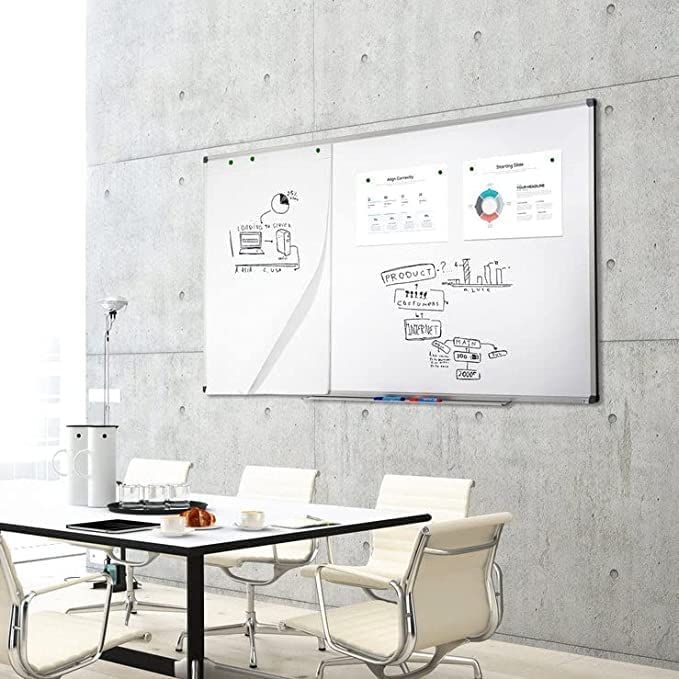 MOB Magnetisches Whiteboard 110x80cm mit Alurahmen und abnehmbare Stiftablage für Büro, Heim und Schule, Magnettafel kratzfest und trocken abwischbar | Magentboard in Hoch- oder Querformat