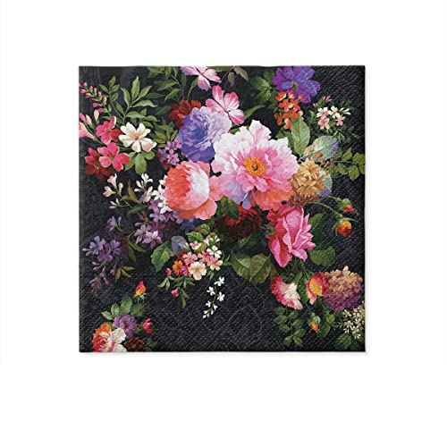 PAW - Servietten 3-lagig (33 x 33 cm) I 20 Stück I Perfekt für Geburtstage, Partys, Hochzeiten, Kommunion und Feiern I Papierservietten Bunt - Elegante Blumen I Farbe: Roses on Velvet