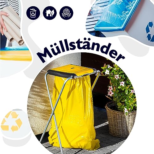 KADAX Ständer für Mülltrennung, stabiler Müllsackhalter mit Kunststoffdeckel, Müllsackständer, Abfallbehälter, Müllbeutelhalter, Müllständer (Einzeln, Gelb)